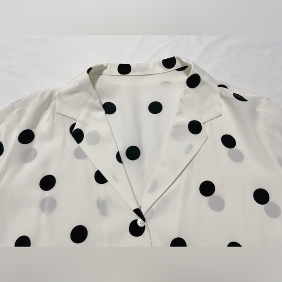 Black and White Polka Dot Three-Quarter Sleeve Silk Blouse - Picture 5 of 12